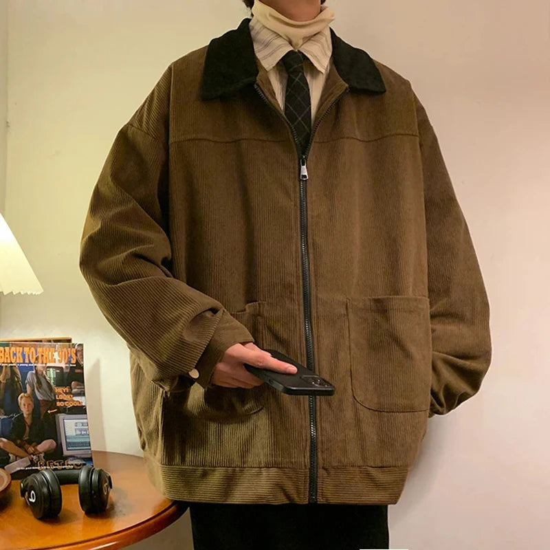 Vintage Bomber Jacket for Men Loose Cargo Windbreaker Coat