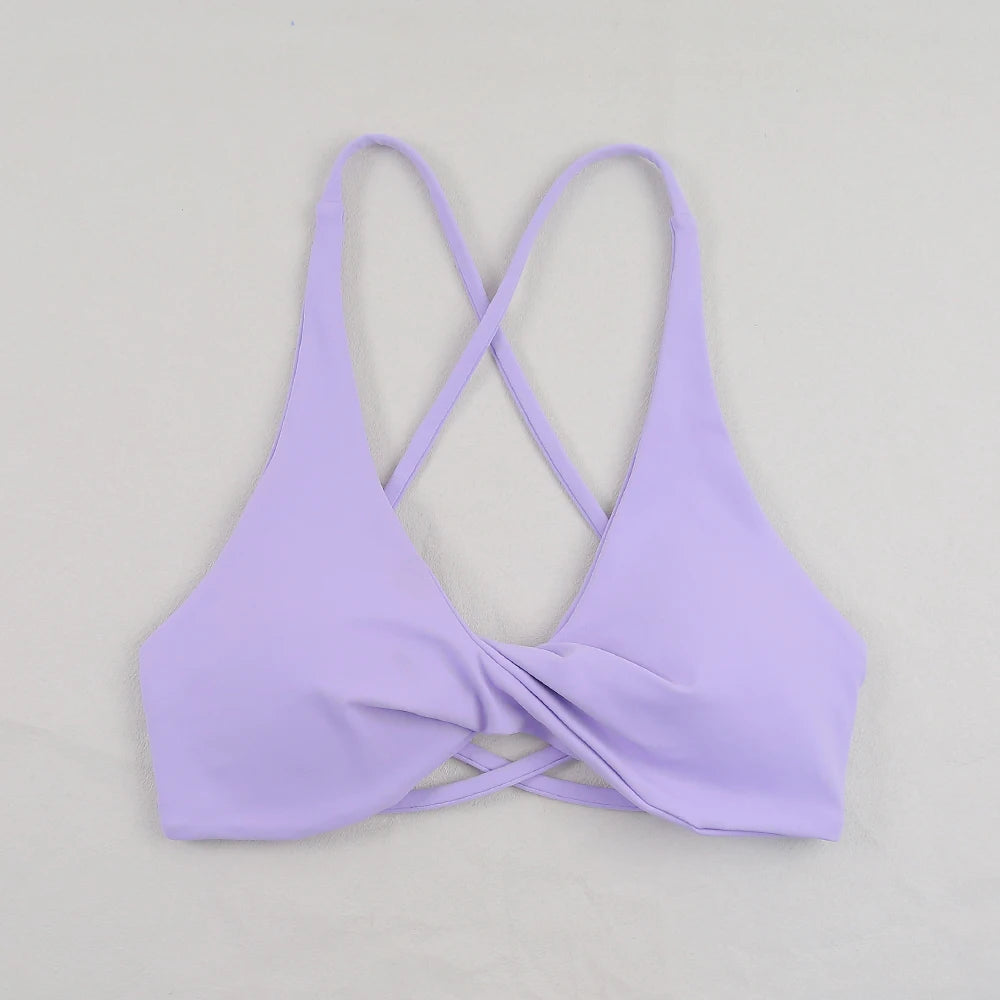 Women Strappy Cross Back Sports Bra Seamless Yoga Gym Fitness Top