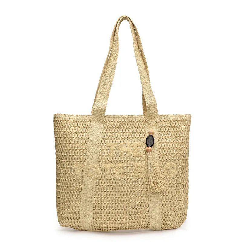 French Style Woven Straw Tote Bag Large Capacity Beach Shoulder Bag