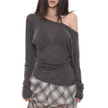 Women Off Shoulder Long Sleeve Top Chic French Style 2026 Casual T-Shirt