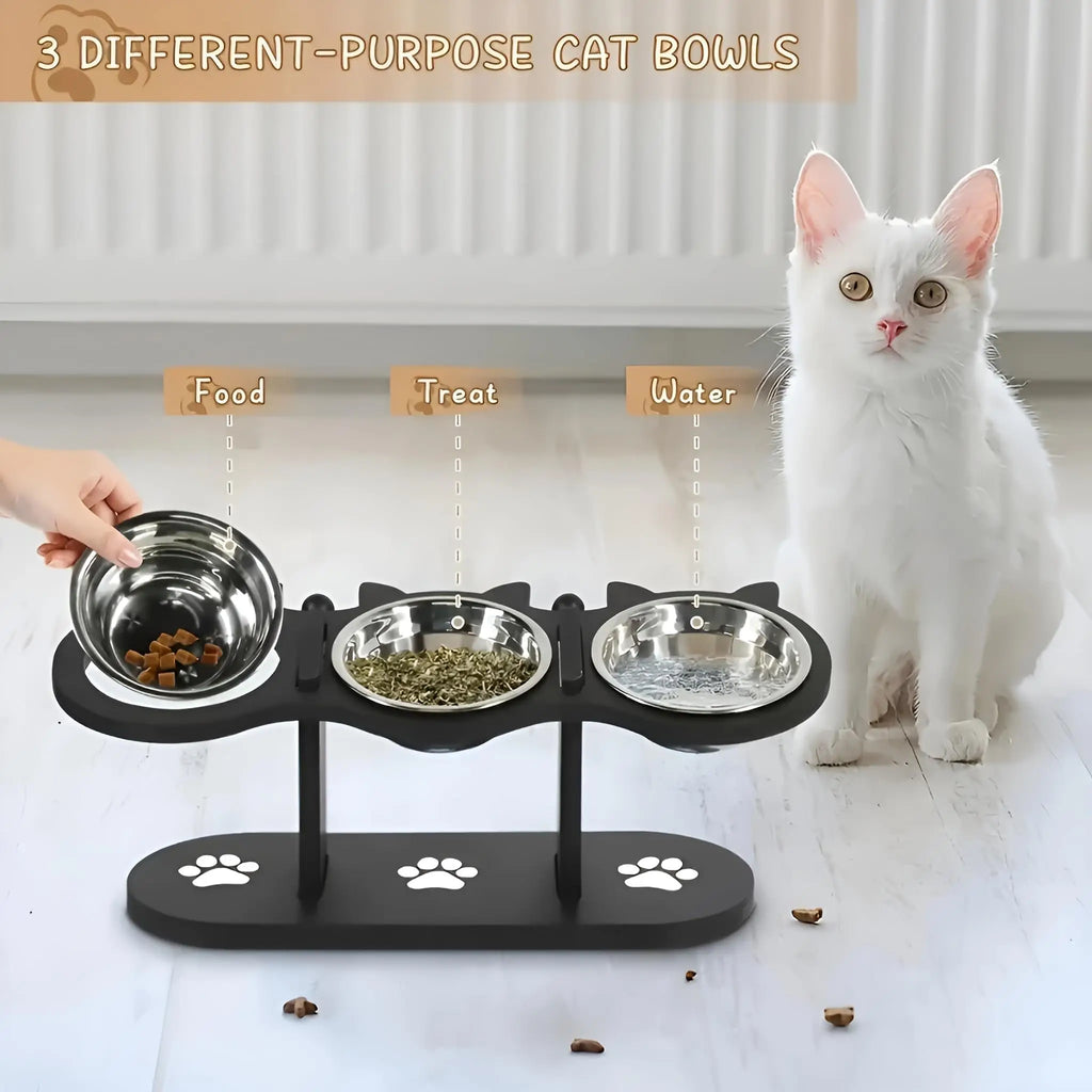 Elevated Stainless Steel Cat Bowl with 15 Degree Wooden Stand