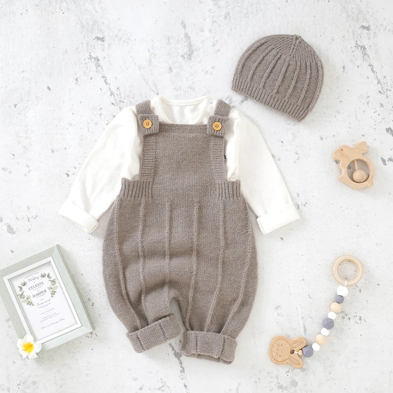Baby Knitted Sleeveless Romper and Hat Set
