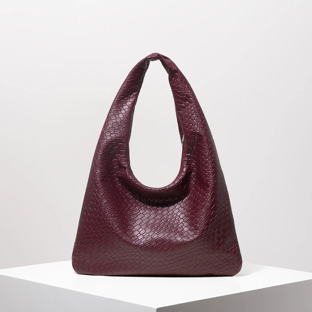 Vintage Woven Leather Shoulder Bag Large Capacity Crescent Tote for Women