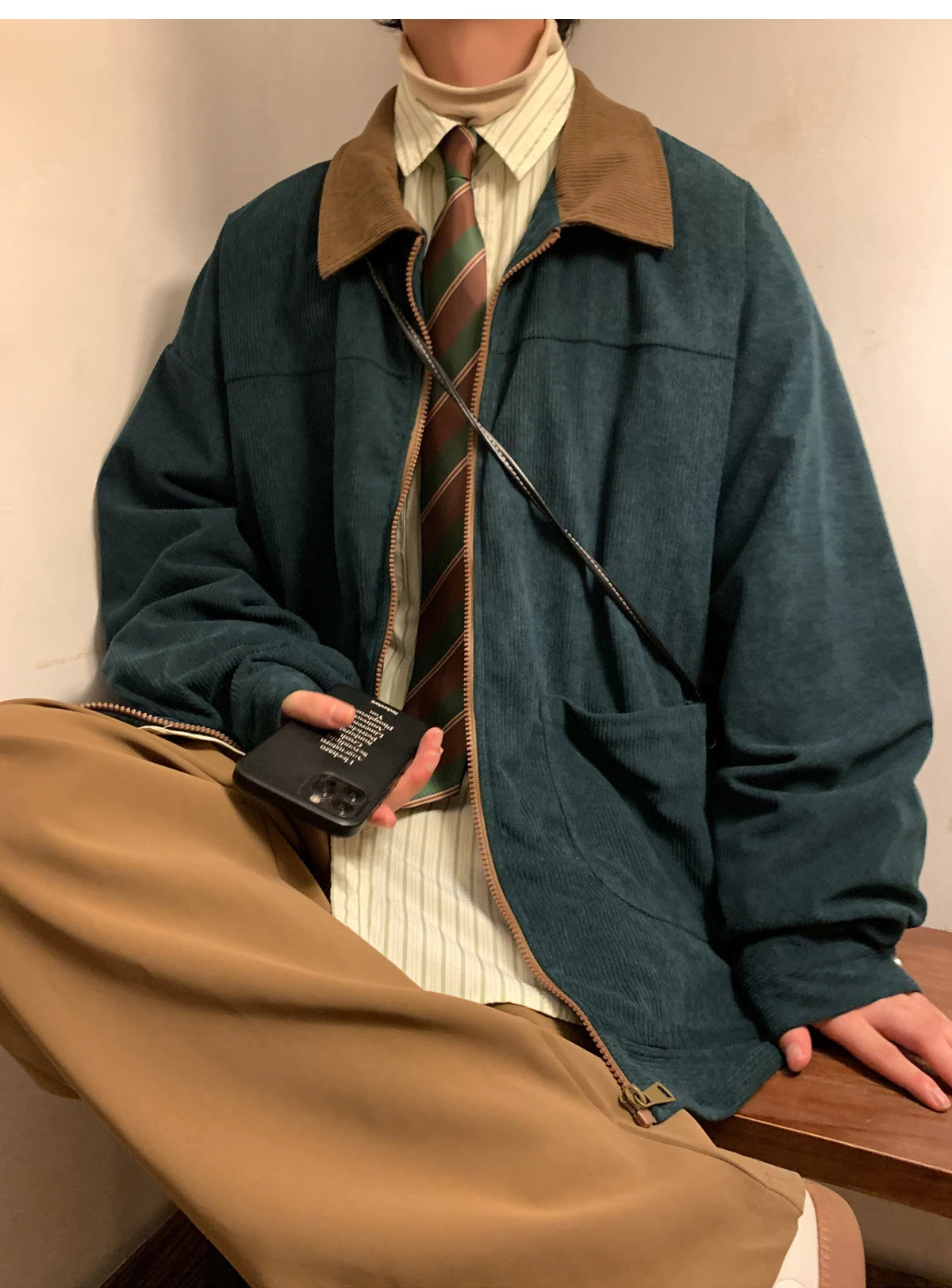 Vintage Bomber Jacket for Men Loose Cargo Windbreaker Coat