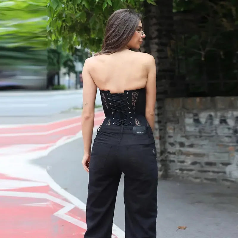 Women Lace Corset Strapless Top Sleeveless Slim Fit Summer Fashion Streetwear Vest