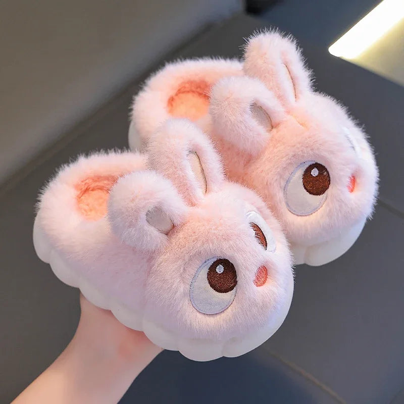 Cute Rabbit Plush Slippers Kids Winter Warm Cartoon Bunny Indoor House Shoes Soft Non-Slip Cozy Slippers