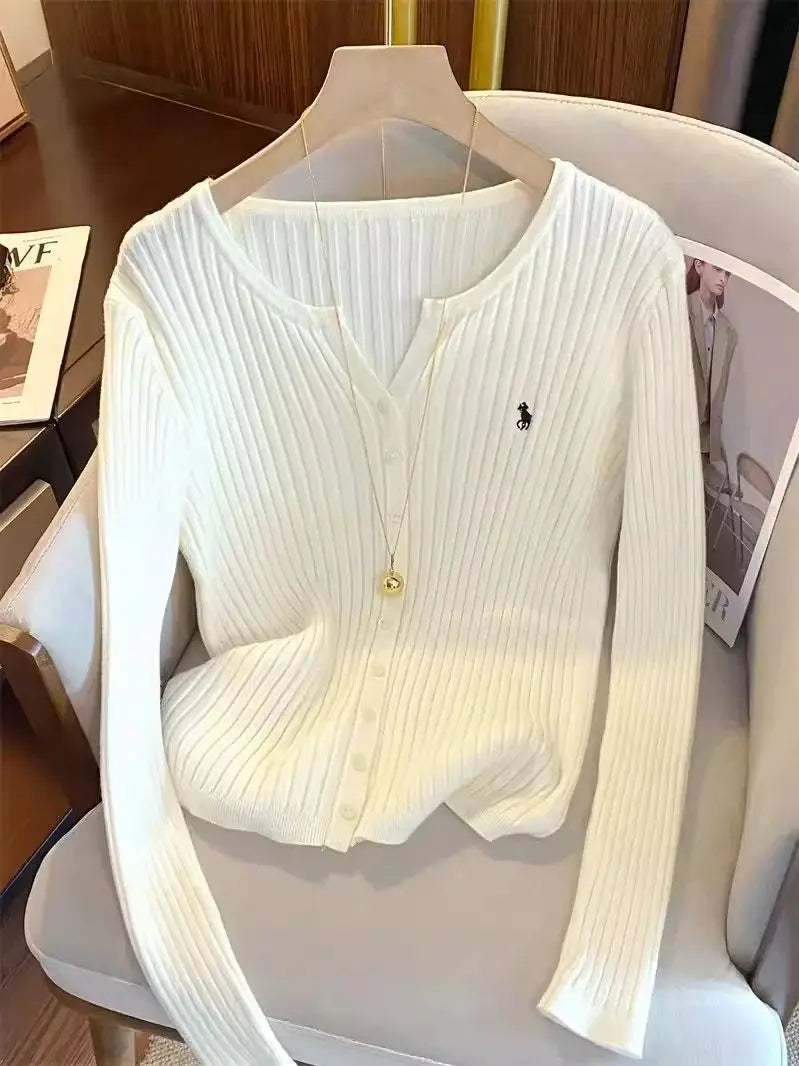 Women Y2K Knitted Cardigan Long Sleeve Embroidered Streetwear Fashion Top