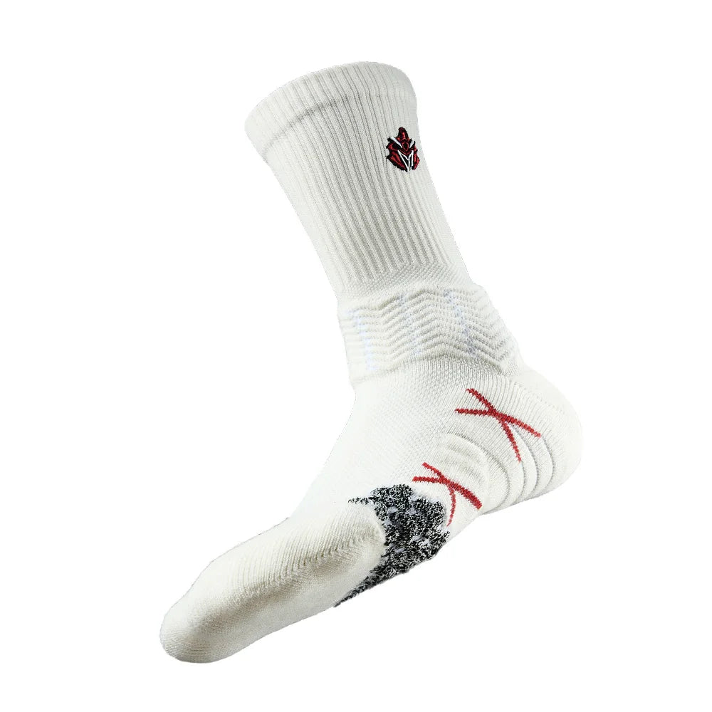 Veidoorn Sport Socks Mid Calf Thick Cushion Non Slip Running Basketball Cycling Socks