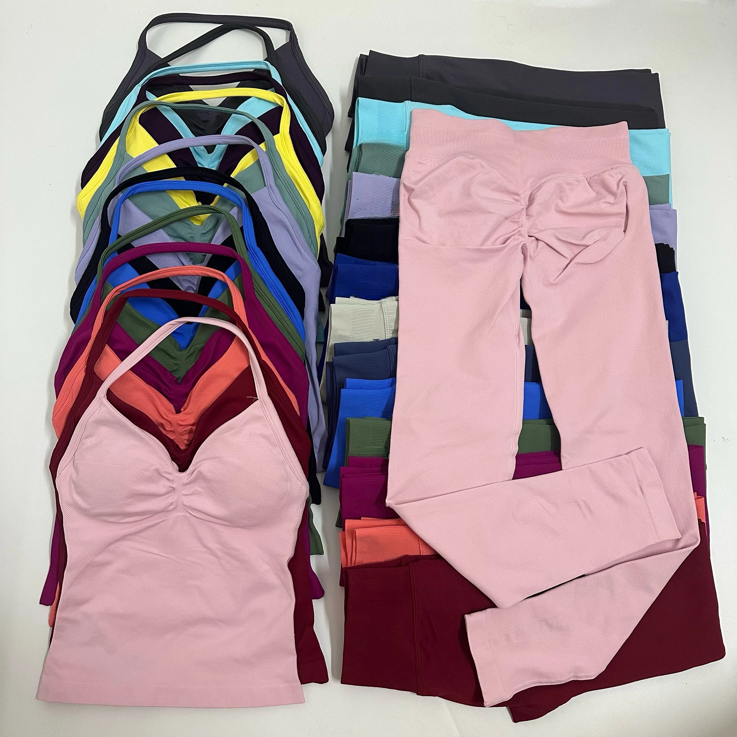 Backless Yoga Set Women Tank Top High Waist Scrunch Leggings Gym Fitness Outfit