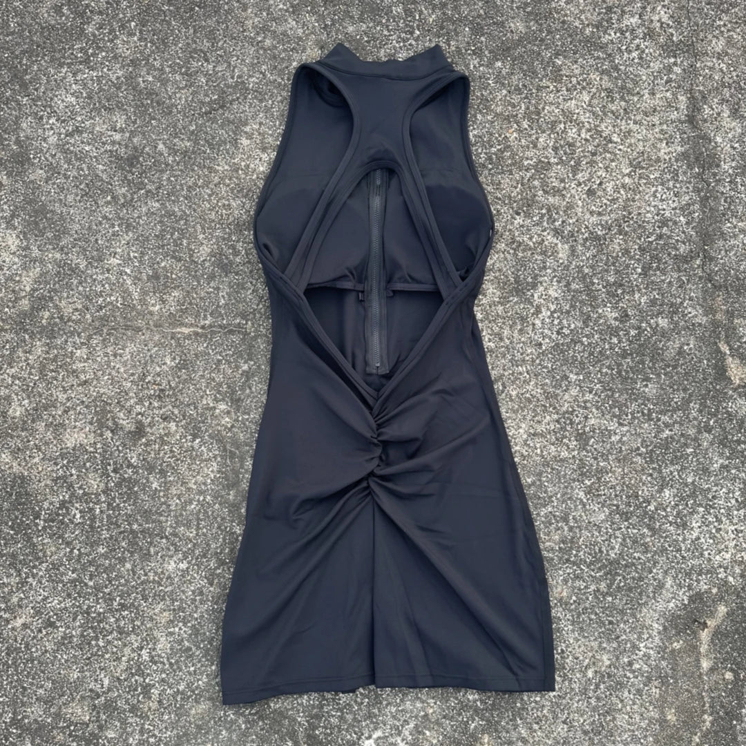 Women Scrunch Back Yoga Jumpsuit Shorts Set Zipper Fitness Sportswear One Piece Outfit