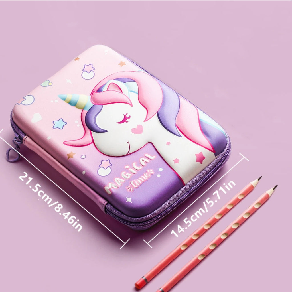 3D Unicorn Pencil Case EVA Hard Shell Large Capacity Cute Cartoon Pencil Box Organizer for Girls School Supplies