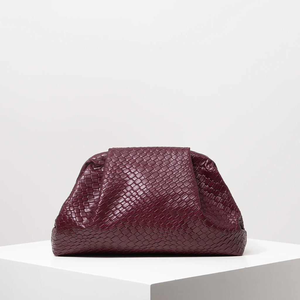 Vintage Woven Clutch Bag for Women Large Capacity Burgundy Purse