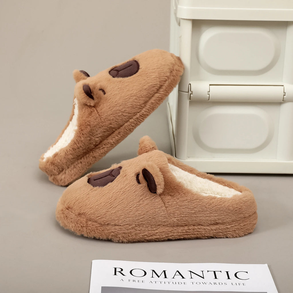 Capybara Plush Slippers Cute Animal Fuzzy Indoor Warm Home Shoes for Women Men
