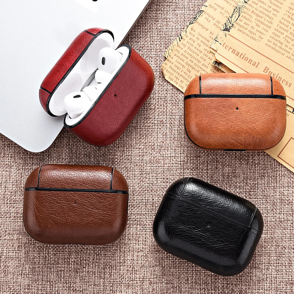 AirPods Pro 2 Leather Case Luxury Protective Cover for AirPods 3/4 Shockproof Sleeve
