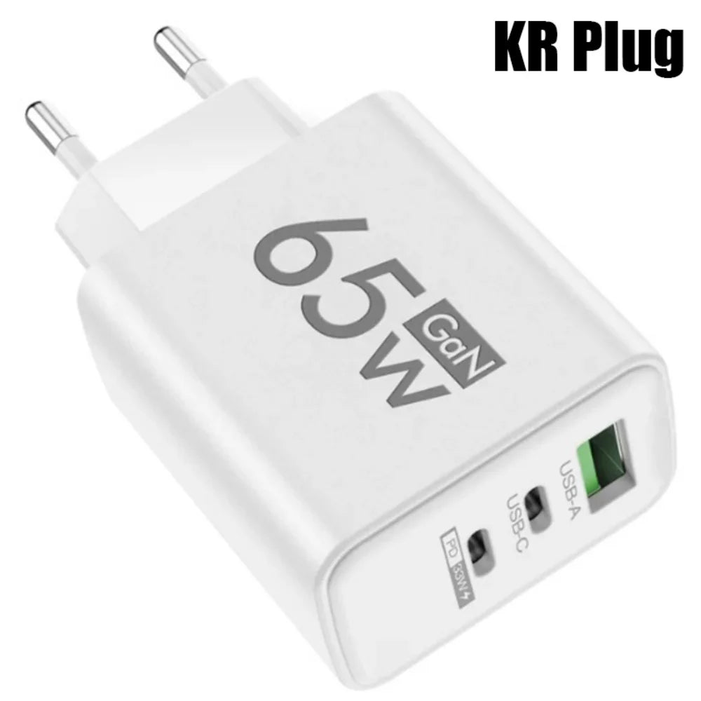 65W 3 Ports GaN USB PD Fast Charging Type C Adapter Quick Charger