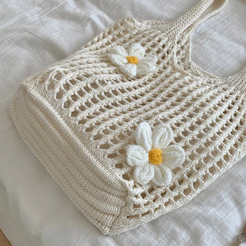Women Knitted Tote Bag Large Capacity Beach Handbag