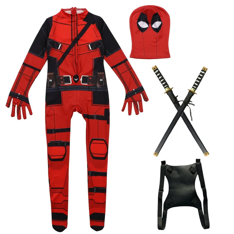 Kids Red Masked Superhero Cosplay Costume with Toy Sword and Bag