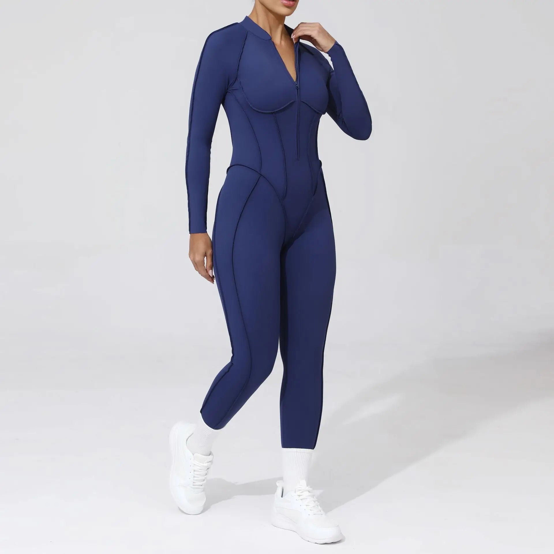 Women Zip Gym Jumpsuit Open Back Yoga Fitness Tracksuit Sports Bodysuit