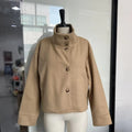 Women Stand Collar Wool Blend Jacket Loose Zip Up Coat