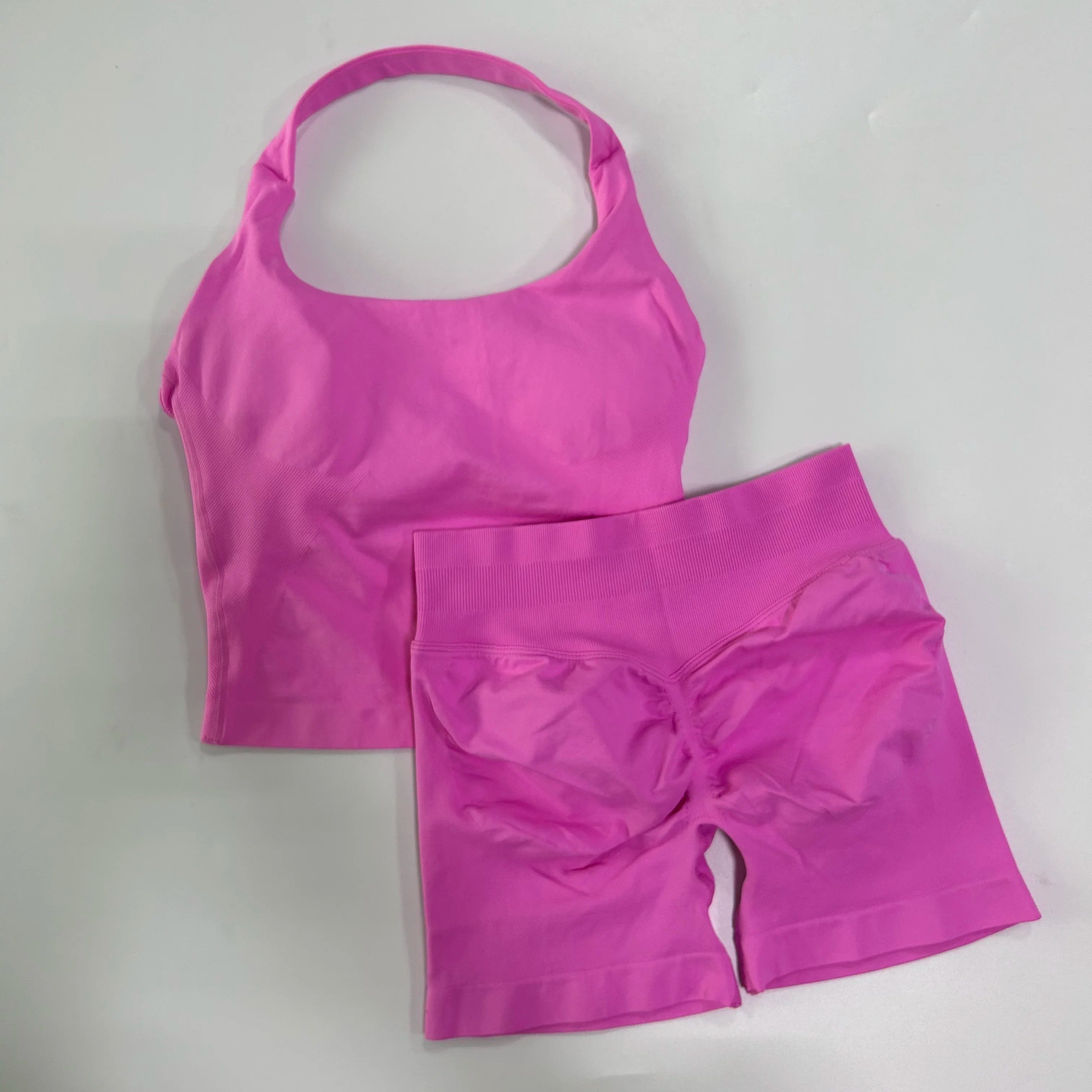 Seamless Yoga Set Women Halter Sports Bra High Waist Shorts Gym Workout Set