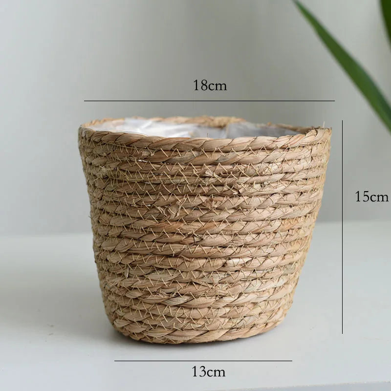Straw Weaving Plant Pot Basket Grass Planter Cover Indoor Outdoor Flower Container