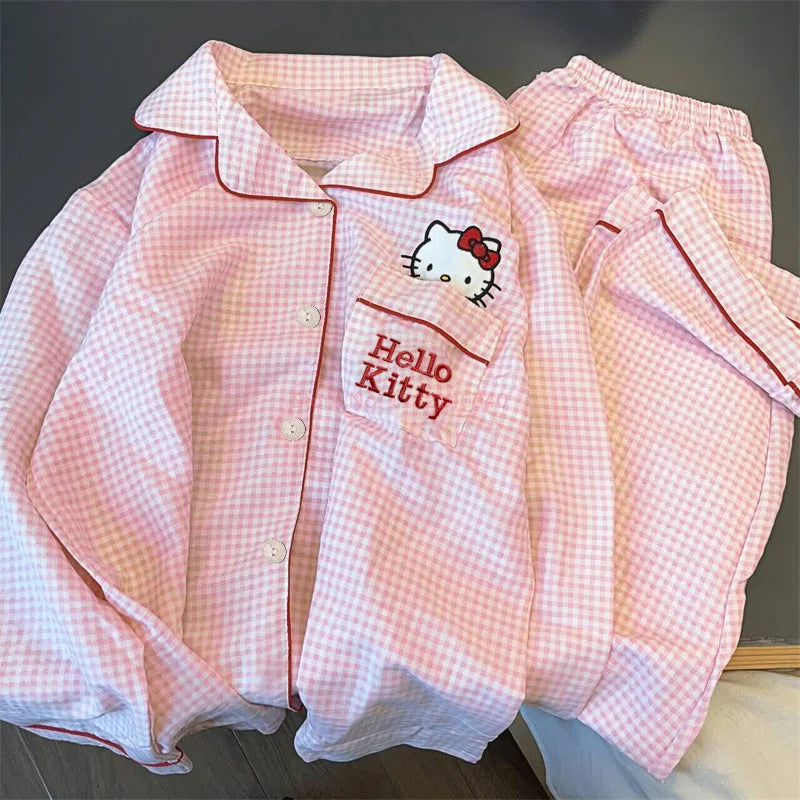 Sanrio Anime Pajama Set Hello Kitty Kuromi Cartoon Short Sleepwear Set Women