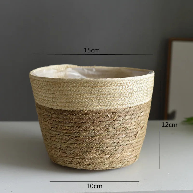 Straw Weaving Plant Pot Basket Grass Planter Cover Indoor Outdoor Flower Container