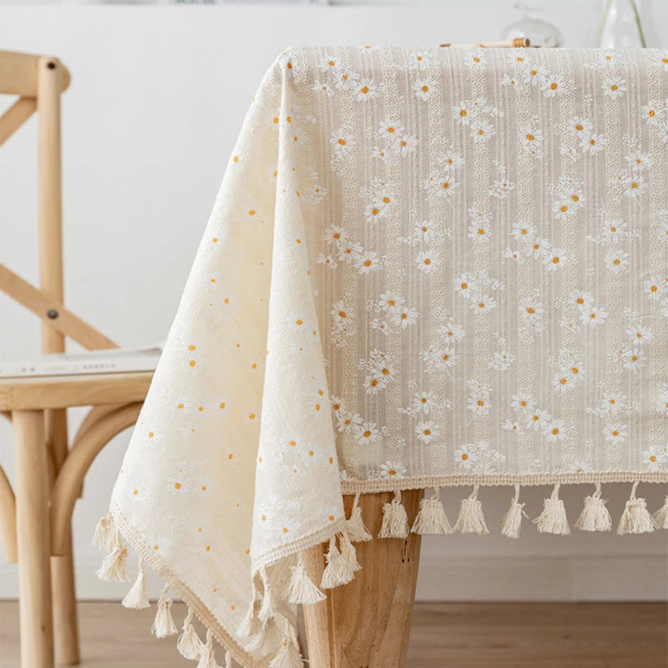 Daisy Cotton Floral Rectangle Tablecloth Kitchen Dining Table Cove