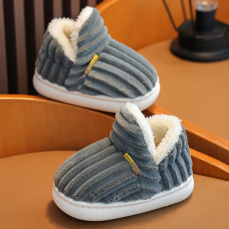 Kids Winter Plush Slippers Non-Slip Soft Sole Warm Indoor Shoes for Boys Girls Cozy Cotton House Shoes