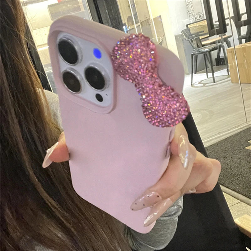 Rhinestone Bow Litchi Leather Shockproof iPhone Case