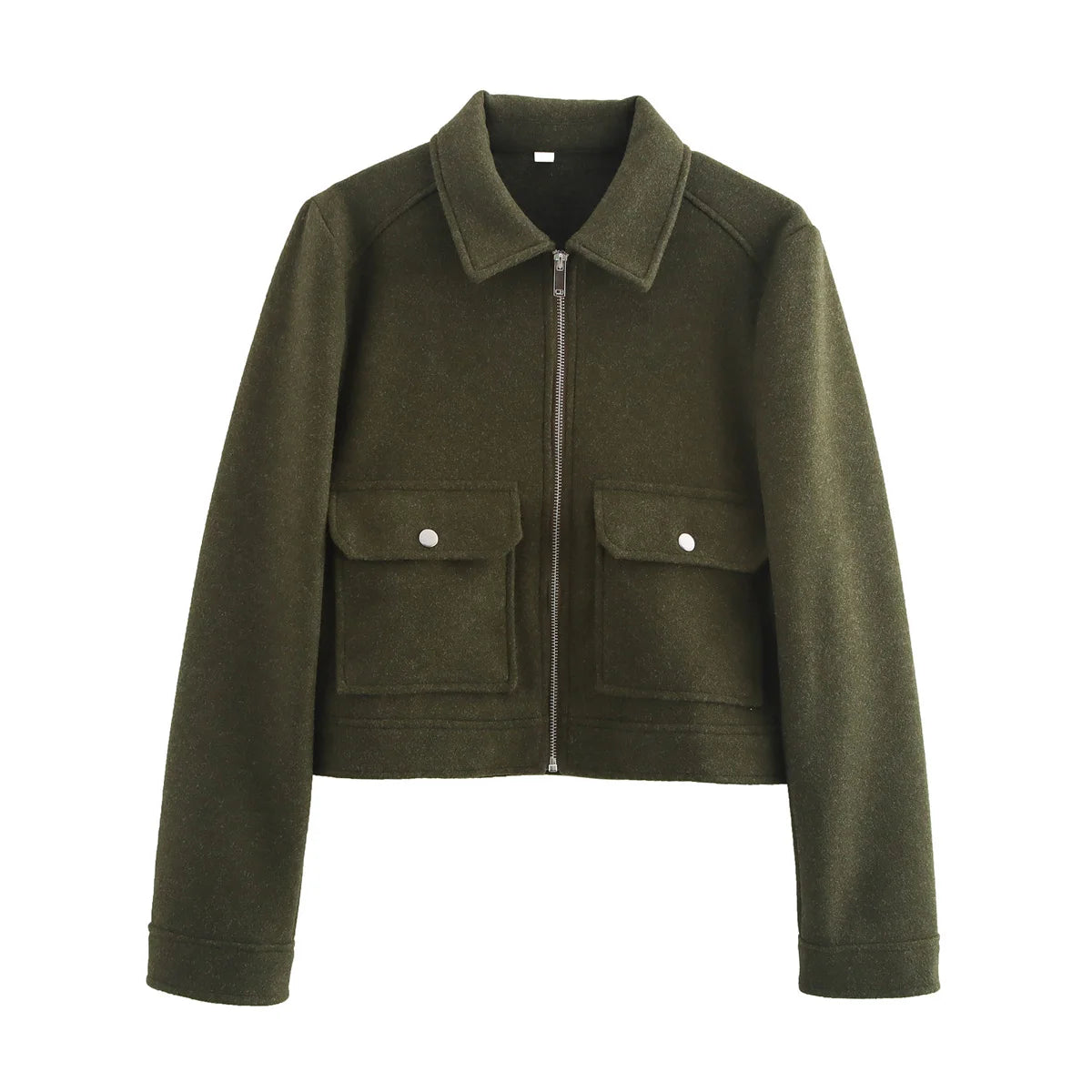 Women Winter Zipper Jacket Long Sleeve Short Coat Elegant Street Outerwear
