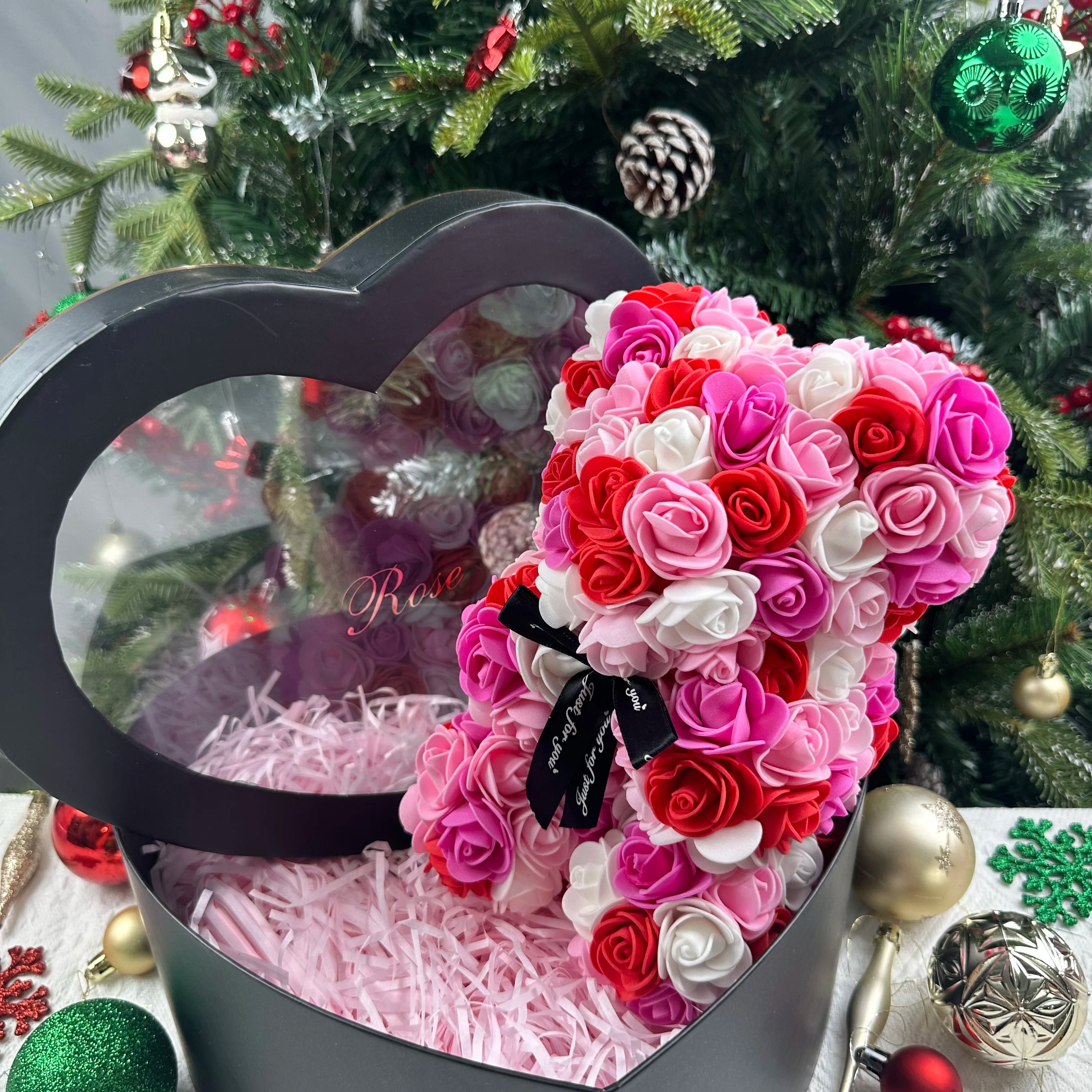 Rose Flower Teddy Bear Gift with Box for Women