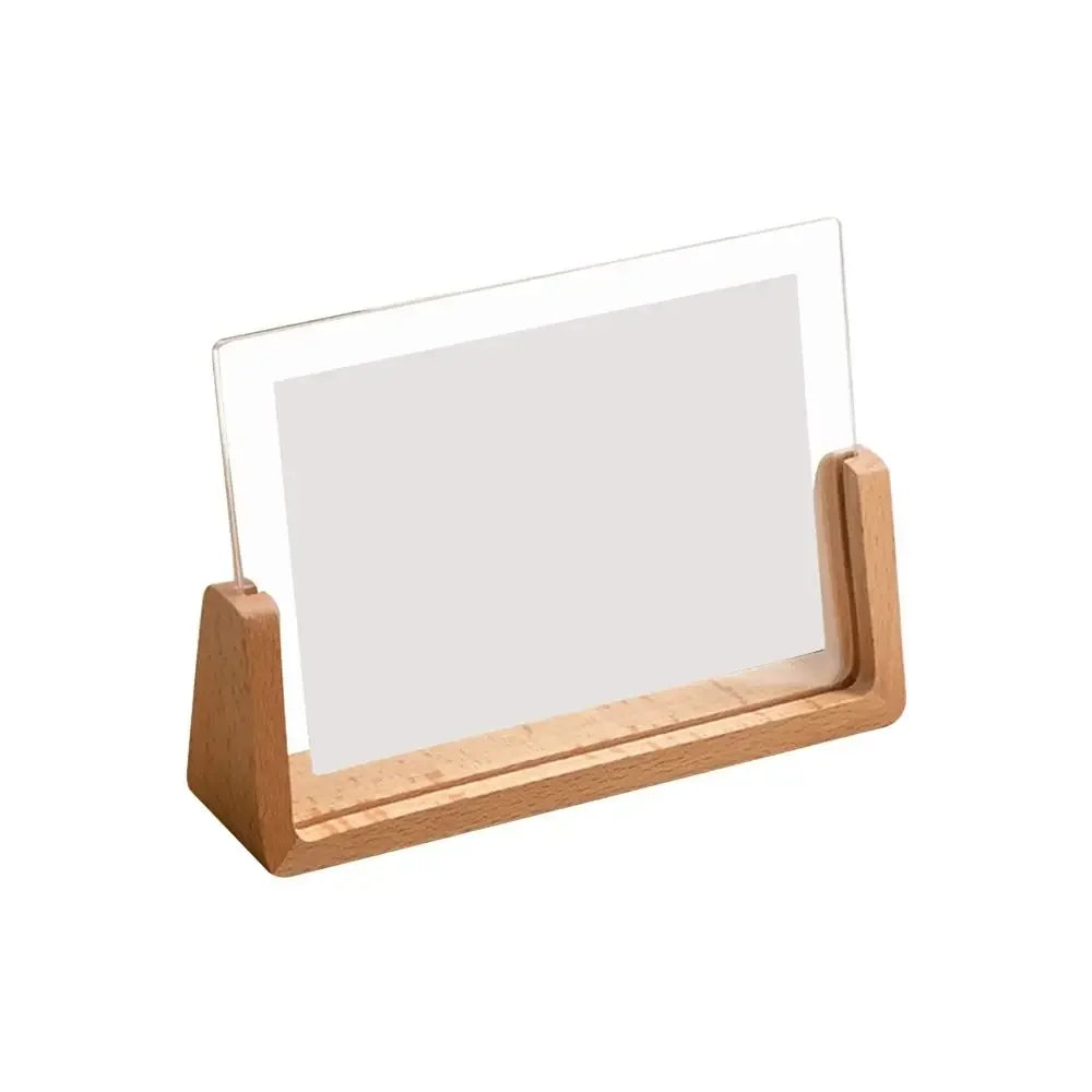 Acrylic U Shape Photo Frame Wooden Base Desktop Frame for Wedding Office Decor