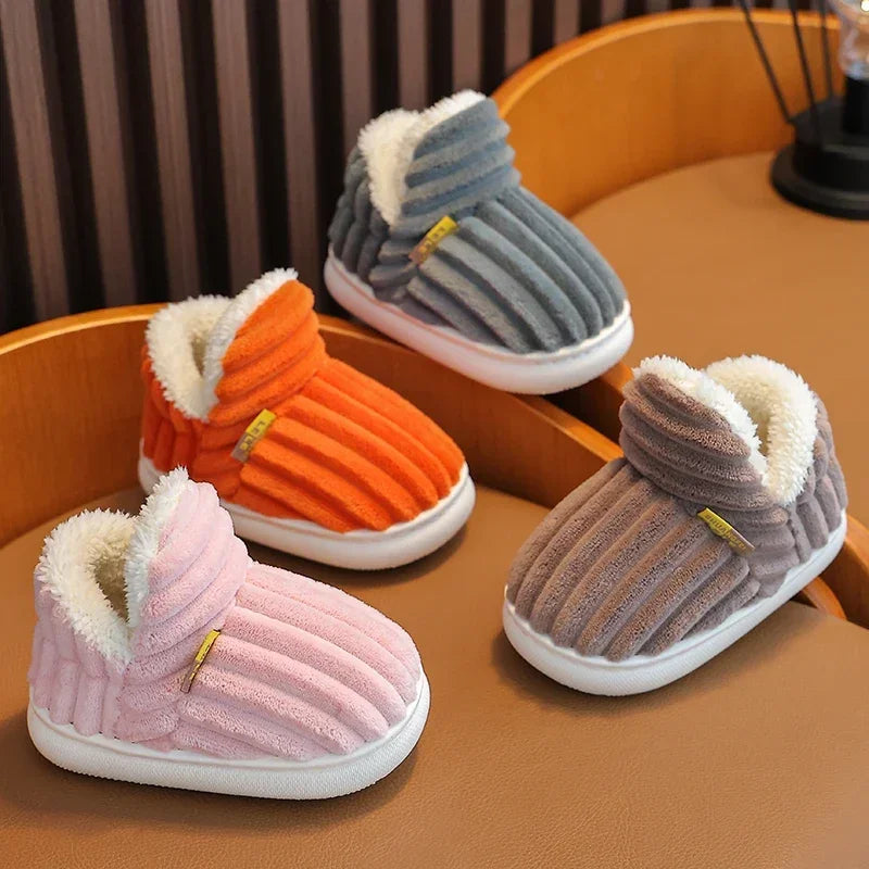 Kids Winter Plush Slippers Non-Slip Soft Sole Warm Indoor Shoes for Boys Girls Cozy Cotton House Shoes