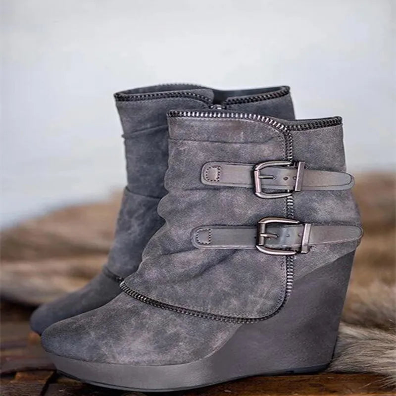 Women Chunky Ankle Boots Retro Handmade Warm Winter Boots Fashion Mom Boots