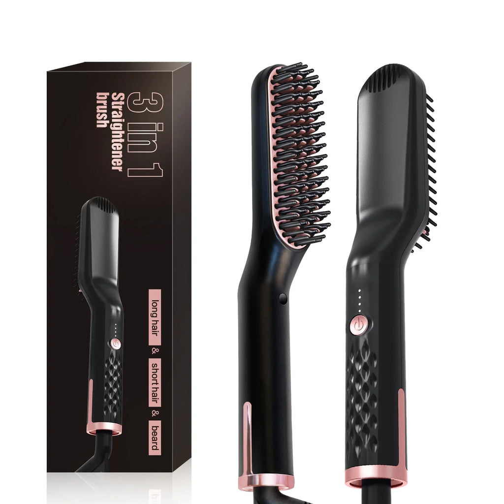 Men Electric Beard Straightener Negative Ion Hair Straightening Brush Wet Dry Quick Styler