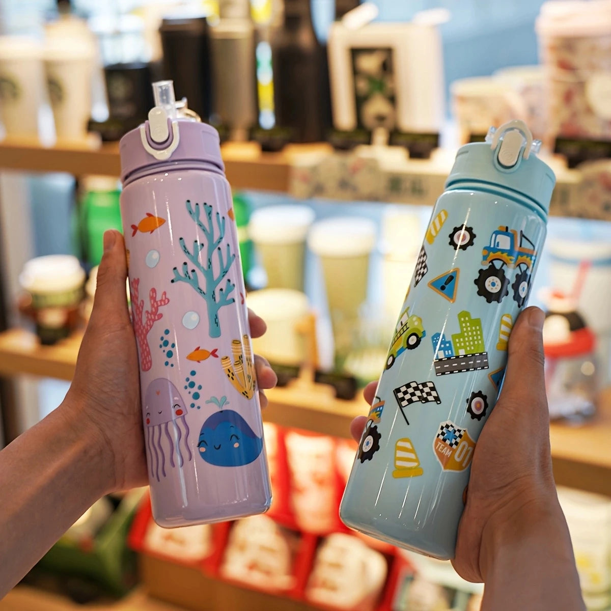 Cute Cartoon Water Bottle 750ml – Kids Leakproof Drinking Bottle with Straw for School, Travel & Gifts