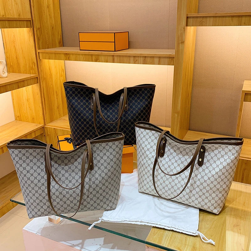 Women PU Leather Large Capacity Shoulder Tote Bag Casual Commuting Handbag