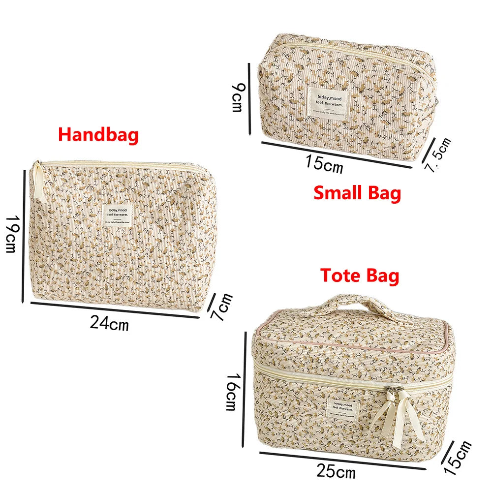 Floral Cosmetic Bag Travel Organizer Makeup Pouch Large Capacity Toiletry Storage Bag Portable Zipper Handbag