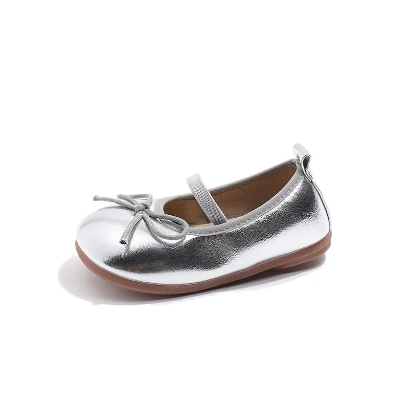 Girls Bow Leather Shoes Soft Sole Princess Flats for Kids