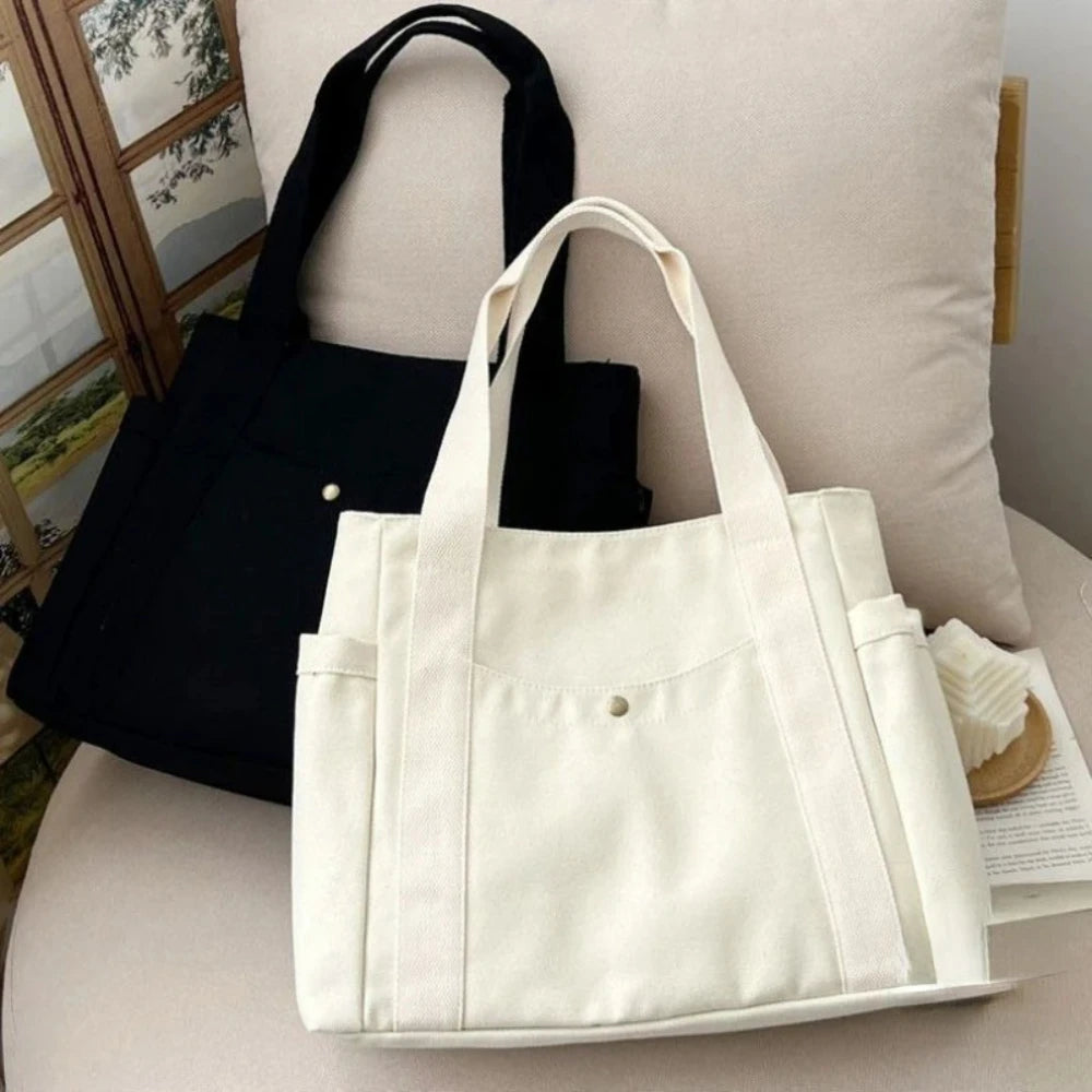 Large Canvas Tote Bag Work Commuting Shoulder Bag College Student Book Shopping Bag