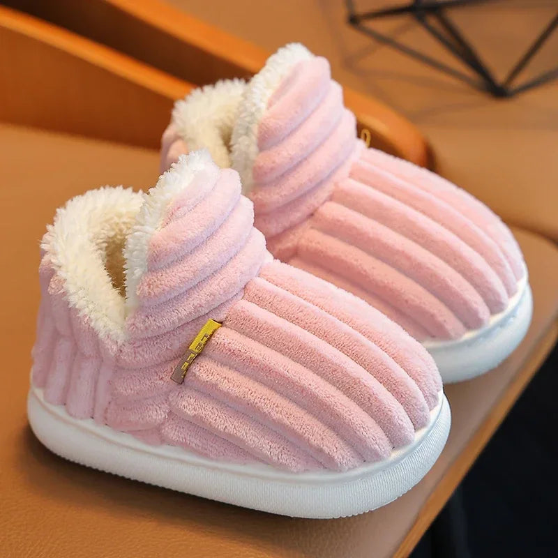 Kids Winter Plush Slippers Non-Slip Soft Sole Warm Indoor Shoes for Boys Girls Cozy Cotton House Shoes