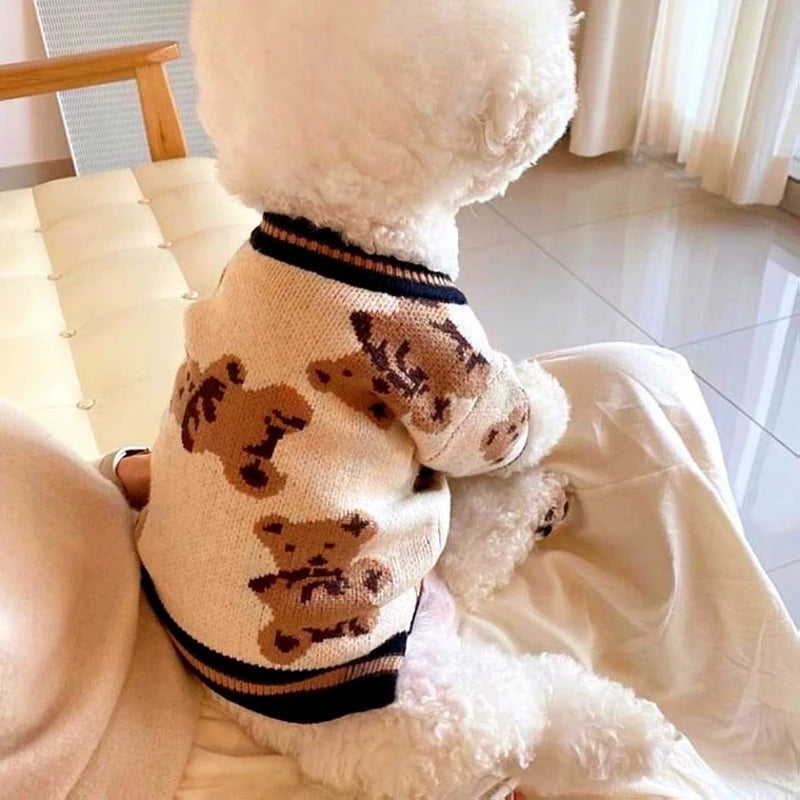 Dog Striped Cardigan Sweater Warm Pet Clothes Puppy Cat Coat