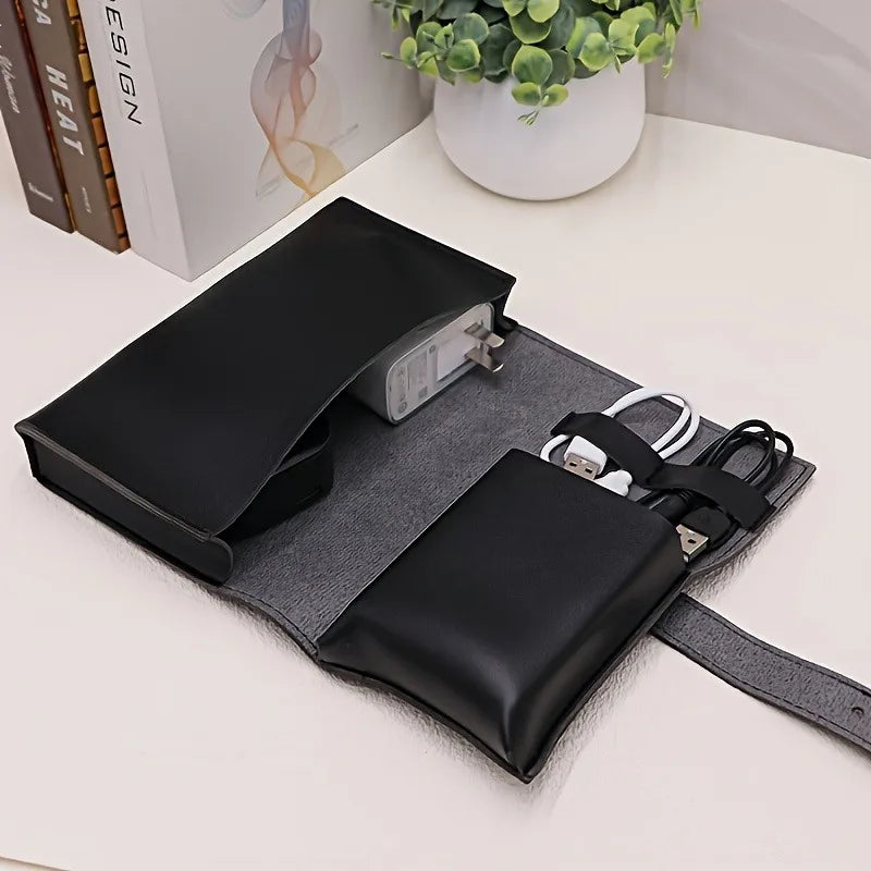 Leather Cable Organizer Travel Electronics Storage Bag