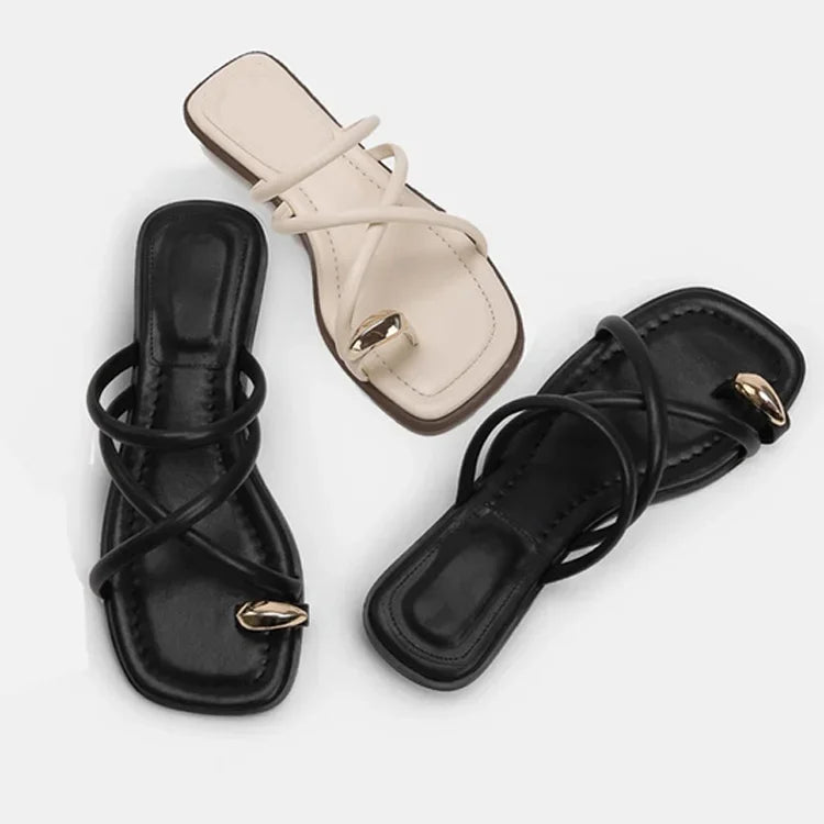 Women Cross Strap Slide Sandals Lightweight Toe Loop Summer Slippers