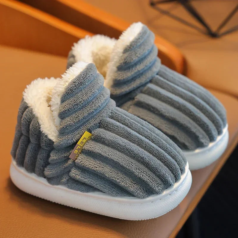 Kids Winter Plush Slippers Non-Slip Soft Sole Warm Indoor Shoes for Boys Girls Cozy Cotton House Shoes