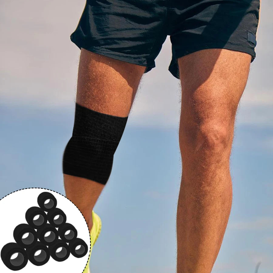 Self Adhesive Sports Bandage Black Elastic Gauze Tape Finger Wrist Support Wrap