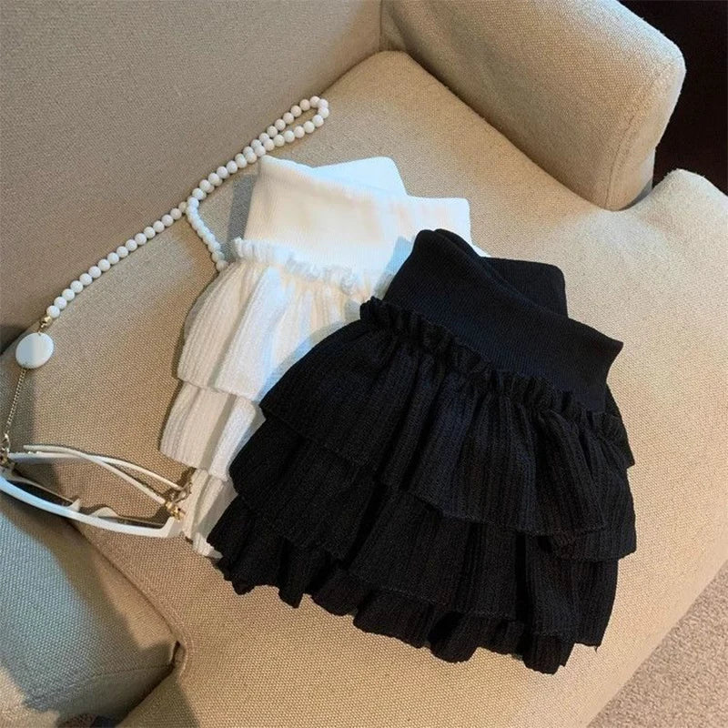 Women Ruffle Mini Skirt Elastic Waist Puffy Cake Style Korean Casual Skirt