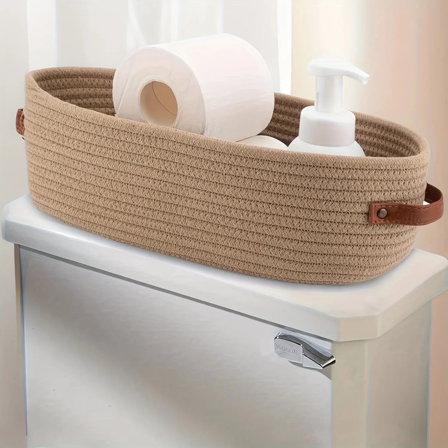 Oval Woven Storage Basket Bathroom Desktop Organizer