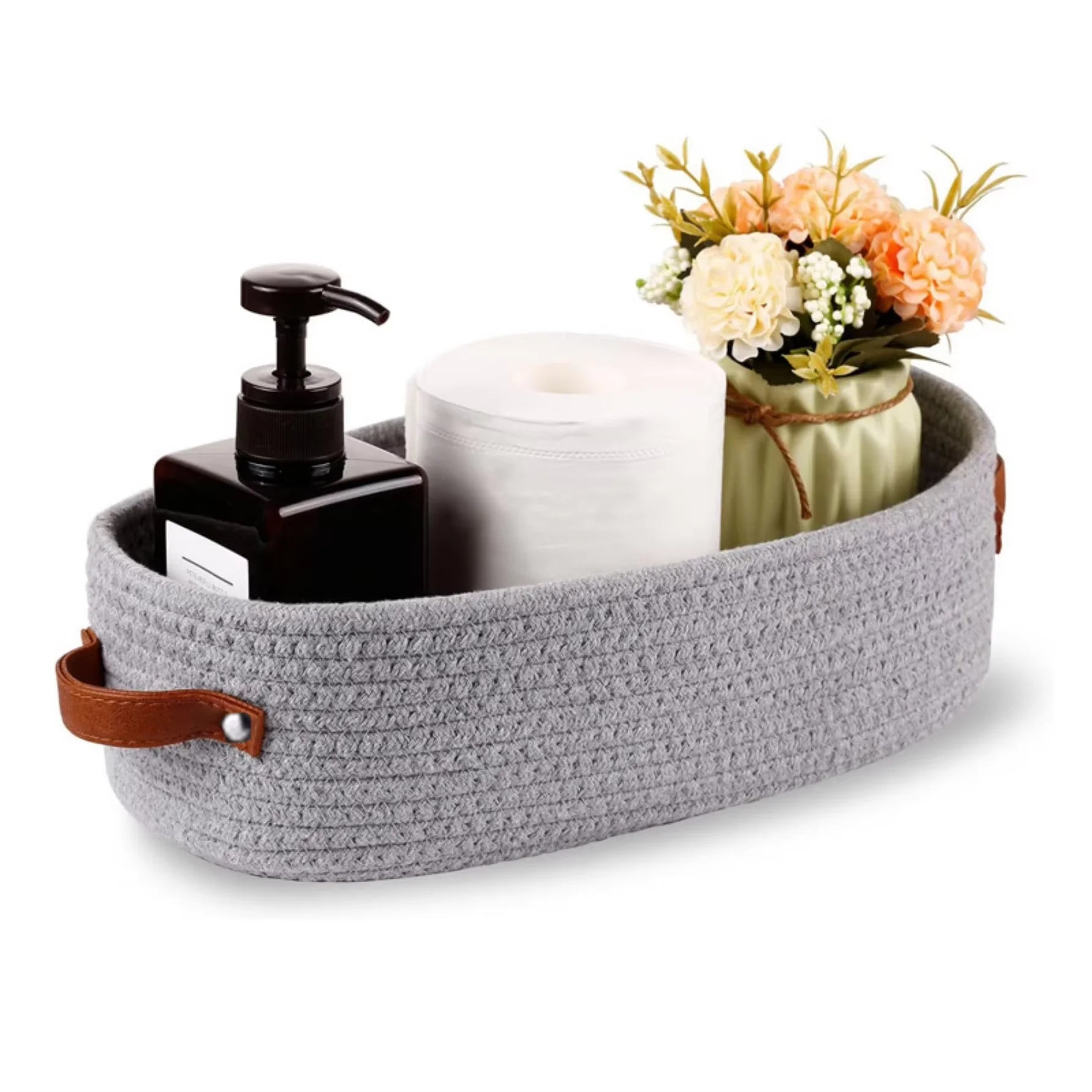 Oval Woven Storage Basket Bathroom Desktop Organizer